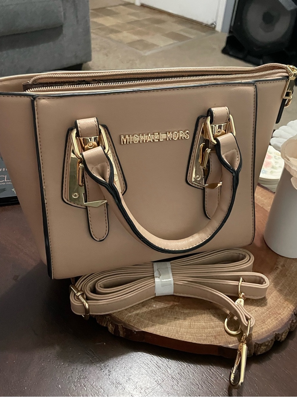 Michael Kors Nude/Tan Satchel with Gold Hardware